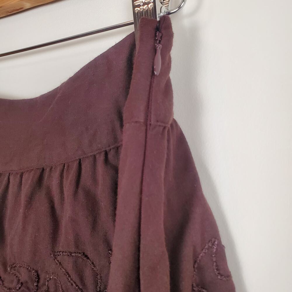 Anthropologie Ipsa Embroidered Tulle Midi Skirt Chocolate Brown 2 - Picture 9 of 11